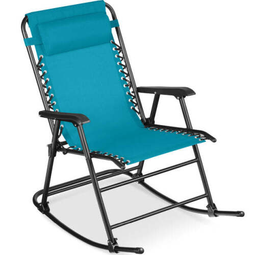 Folding Outdoor Zero Gravity Rocking Lounge Chair w/ Headrest Pillow - Lot 8475
