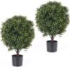 21 Inch Artificial Topiary Boxwood Ball Trees – Decorative Fake Greenery in Planter Pots for Front Porch, Indoor Walkway, Entryway Decorating, Set of 2 - Thumbnail 1
