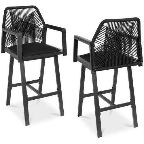 Set of 2 Indoor/Outdoor Aluminum Swivel Barstools with Arms All-Weather Rope - Lot 8326