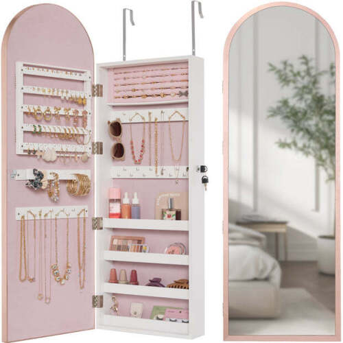 Door/Wall Mounted Arch Mirror Jewelry Armoire, w/ Metal Frame, Built-In Lock - Lot 8495