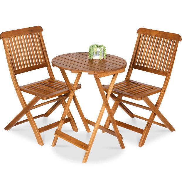 3-Piece Acacia Wood Bistro Set w/ Folding Table, 2 Chairs - Image 1 - Lot 8613