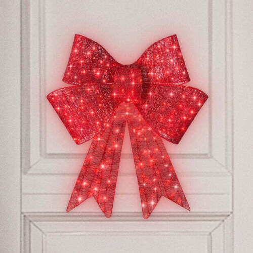 Pre-Lit Large Christmas Bow Decoration, Holiday Decor w/ 8 Functions - Lot 8368