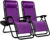 Set of 2 Adjustable Steel Mesh Zero Gravity Lounge Chair Recliners w/Pillows and Cup Holder Trays - Amethyst Purple - Thumbnail 1