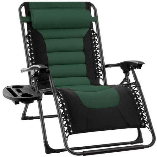 Oversized Padded Zero Gravity Chair, Folding Recliner w/ Headrest, Side Tray - Lot 8407