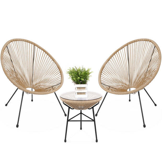 3-Piece All-Weather Patio Acapulco Bistro Set w/ Rope, Glass Top Table - Image 3 - Lot 8432