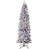Pre-Lit Snow Flocked Artificial Pencil Christmas Tree w/ Multicolor Lights - Thumbnail 1