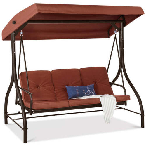 3-Seat Outdoor Canopy Swing Glider Furniture w/ Converting Flatbed Backrest - Lot 8617