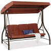 3-Seat Outdoor Canopy Swing Glider Furniture w/ Converting Flatbed Backrest - Thumbnail 1
