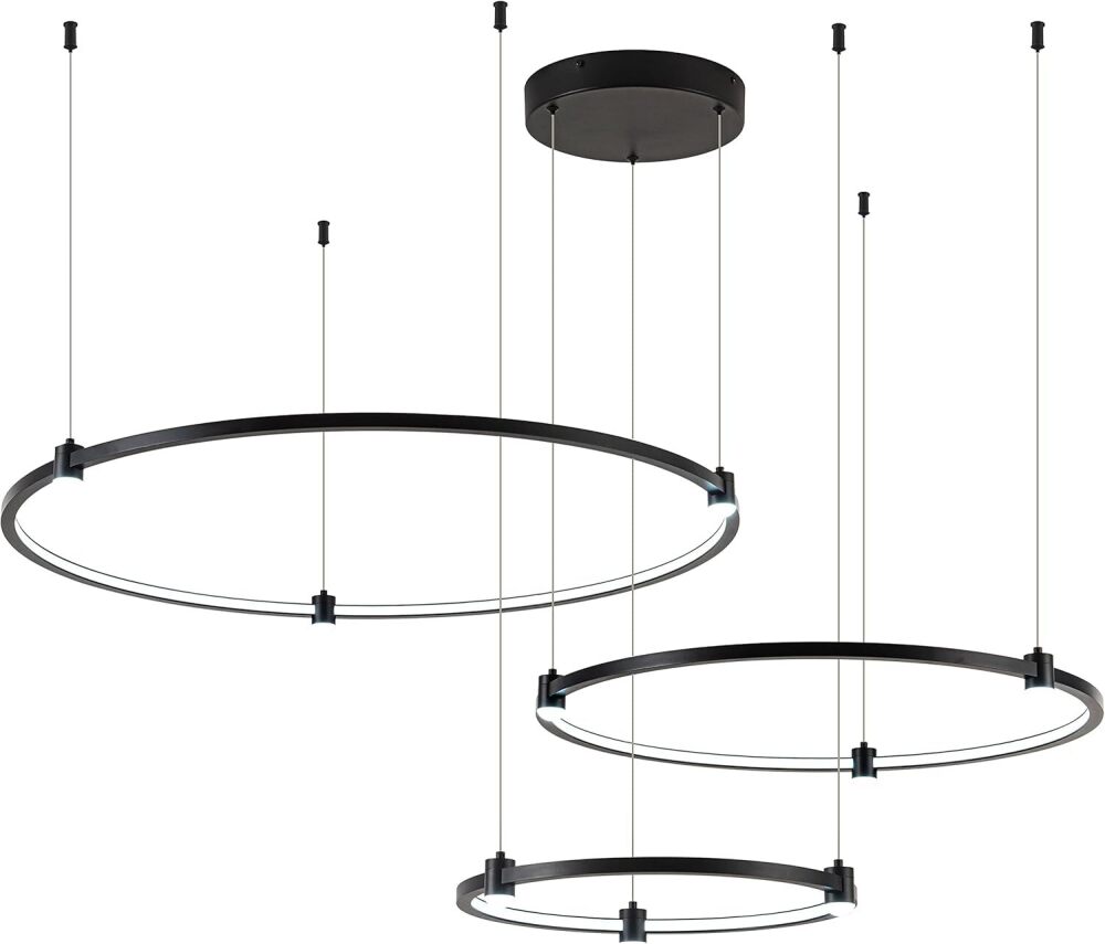 Modern Led Chandelier, 3-Rings Light Modern Led Pendant Light Black Dimmable Integrated Ceiling Hanging Pendant Lighting for Kitchen Island Dining Room Living Room Office 3000K 4000K 6000K - Image 1 - Lot 8619