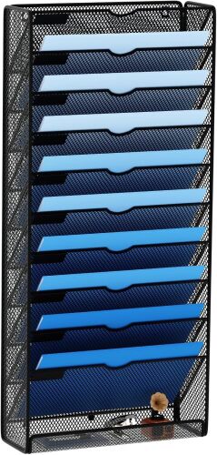 GDINDINFAN Hanging Wall File Organizer 10 Tier Wall Mounted File Holder Document Wall Organizer Magazine Organization for Office Home, Black - Lot 8634