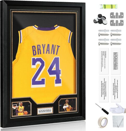 JupDec Jersey Frame Display Case, Large Clear Acrylic Shadow Box with UV Protection for Baseball Basketball Football Soccer Hockey shirts, Wall Mount Wooden Showcase, Idea Gift for Sports fans, 1 pack - Lot 8644