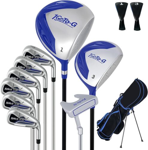 Golf Clubs Set for Men, Complete Mens Golf Clubs Full Set Right Handed Includes Stand Bag with Rain Hood, 1#Driver 3#Wood 5# 6# 7# 8# 9# PW# Irons and Putter - Lot 8651
