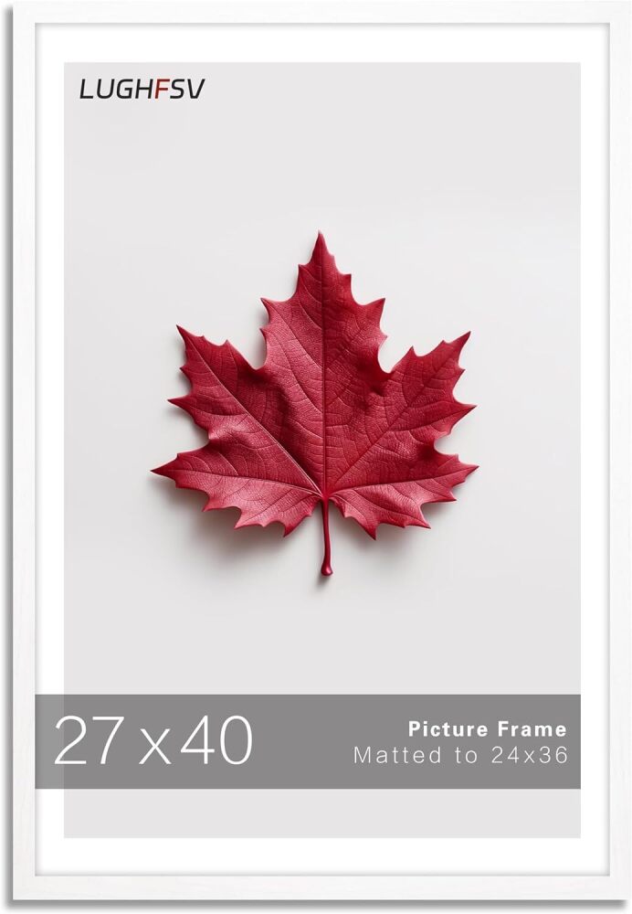 LUGHFSV 27x40 Large Picture Frame for Wall, Vertical or Horizontal Wall Hanging Large Poster Frame for Photo and Posters, Poster Frame 24x36 with Mat 27x40 Without Mat - Image 1 - Lot 8663