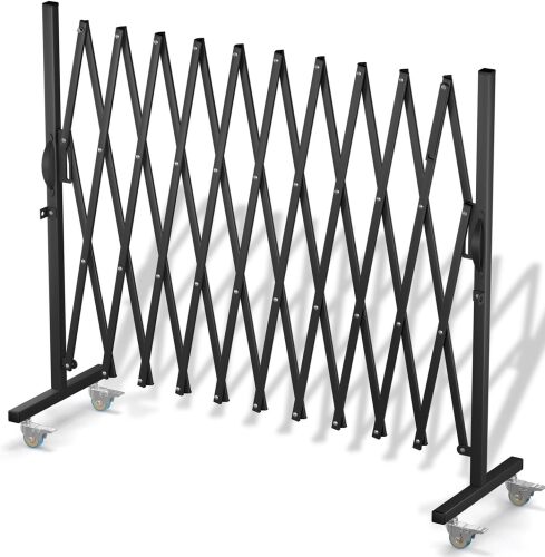 Expandable Barricade Gate,Accordion Garden Yard Outdoor Indoor Portable Folding Security Dog Fence Gates Wall Mount,129” Adjustable Metal Safety Barrier Gate with Casters,Black - Lot 8668