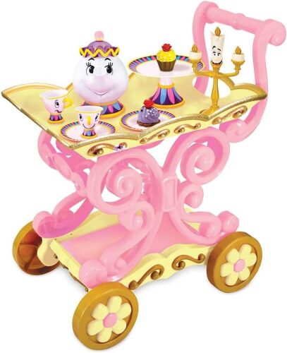 Disney Store Girl's Beauty and The Beast Tea Cart Set – Includes Lumiere, Mrs Potts, Chip, Cake with Plate & Server – Disney Princess Toys, with Singing Lumiere & Bubbling Tea Effect - Medium - Lot 8671