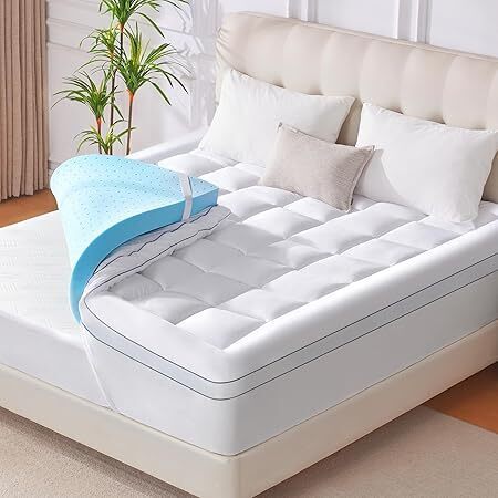 King Memory Foam Mattress Topper, 4 Inch Dual Layer Mattress Pad with Pillow Top Mattress Topper King Size Bed Cover, Support for Back Pain (White) - Image 1 - Lot 8674