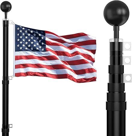20FT Telescoping Flag Pole Kit, Extra Thick Heavy Duty 14 Gauge Telescopic Flagpole Fly 2 Flags, Outdoor Aluminum Inground Flag Poles with 3x5 American Flag for Residential,Yard or Commercial - Image 1 - Lot 8675