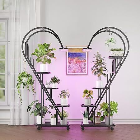 Bestier Plant Stand Indoor with Grow Lights, 5 Tiered Metal Plant Stand with Wheels, 65" Tall Plant Stands for Indoor Plants Multiple, 2 Pack Half-Heart Shape Plant Rack for Living Room Patio Balcony - Lot 8525