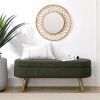 Oval Storage Bench 43.5" Linen Fabric Upholstered Entryway Bench with Solid Wood Legs Ottoman Bench Indoor Bench for Living Room/Bedroom/End of Bed/Entryway (Dark Green) - Thumbnail 1