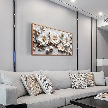 Ouzzlie Floral Wall Decorations White Pictures Modern Framed Poster Wall Art Gold Wall Decor Big Artwork 29"x 59" - Lot 8529
