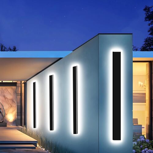 ENMLN 2pcs 47in Exterior Wall Lights,4.33in Wide Dimmable Modern Outdoor Wall Lights for Garage and Front Door,Linear Outdoor Wall Sconce IP65 Waterproof,Black LED Outdoor Long Light Fixture - Lot 8536