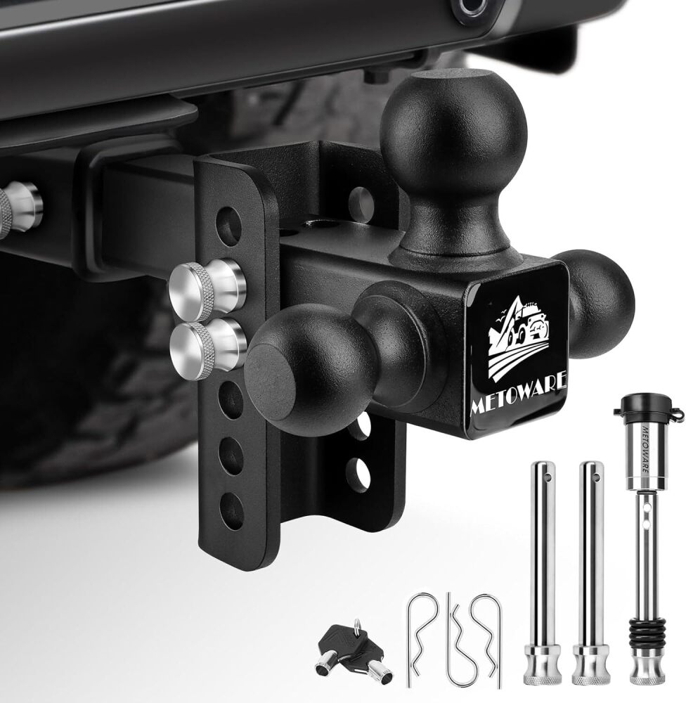 METOWARE Adjustable Trailer Hitch, Drop Hitch Fits 2-Inch Receiver, Tow Hitch with 4-Inch Drop, 12,500 LBS, Tri-Ball (1-7/8", 2", 2-5/16") Trailer Hitch Receiver with Double Anti-Theft Pins Locks - Image 1 - Lot 8539