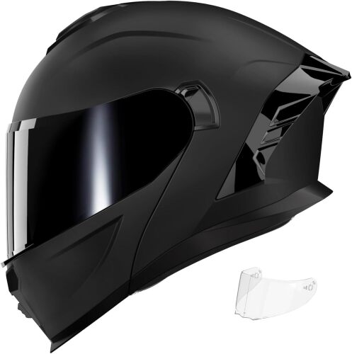 Motorcycle Helmet,Motorcycle Dual Visor Flip up Modular Full Face Helmet JR-815,DOT Approved Motorbike Helmet with 2 Visors for Adults Men Women - Lot 8544