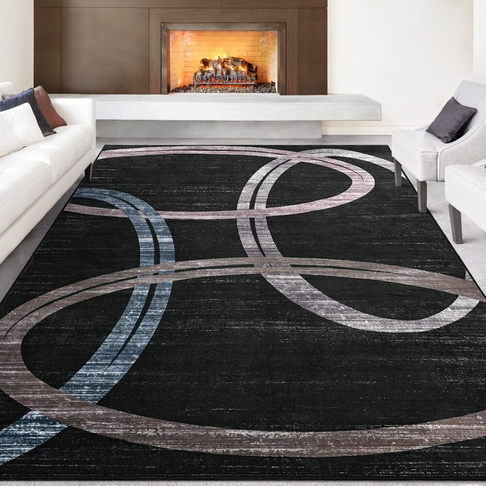 Kimicole 8x10 Large Area Rugs for Living Room Bedroom, Modern Abstract Geometric Washable Rugs, Low Pile Thin Rug, Non-Slip Indoor Wavy Circles Floor Carpet for Office Dining Room Home Decor - Image 1 - Lot 8556