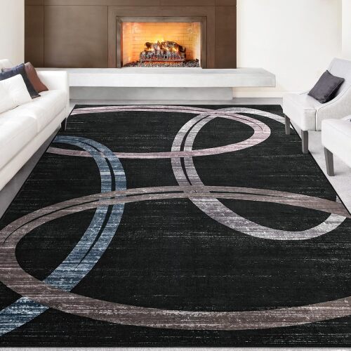 Kimicole 8x10 Large Area Rugs for Living Room Bedroom, Modern Abstract Geometric Washable Rugs, Low Pile Thin Rug, Non-Slip Indoor Wavy Circles Floor Carpet for Office Dining Room Home Decor - Lot 8556