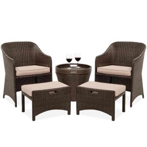 5-Piece Outdoor Wicker Bistro Set w/ Side Storage Table, No Assembly - Lot 69