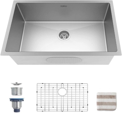 TORVA 32" Undermount Kitchen Sink 16 Gauge Stainless Steel Deep Basin   - Lot 77