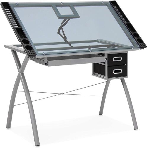 Tempered Glass Adjustable Drafting Table w/Drawers - Lot 132