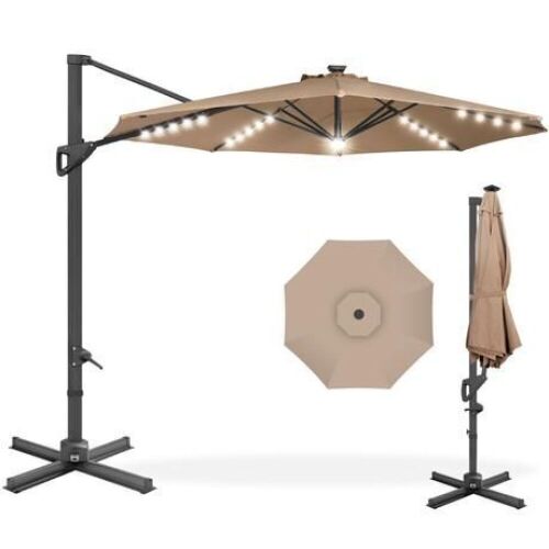 360-Degree Solar LED Cantilever Offset Patio Umbrella w/ Tilt - 10ft - Lot 265