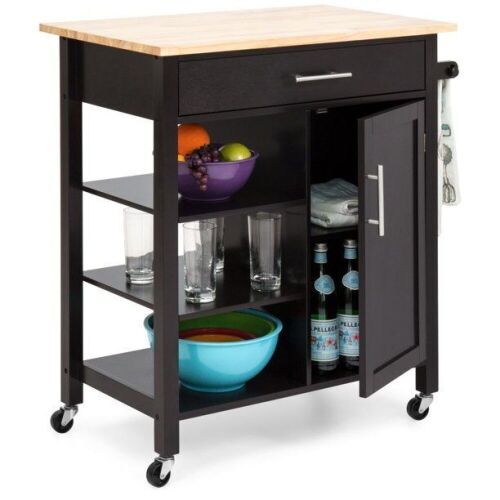 Utility Kitchen Island Cart w/ Wood Top, Drawer, Shelves & Cabinet for Storage - Lot 286