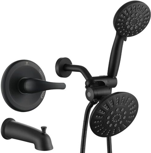 HOMELODY Matte Black Shower Faucet Set, 2 Shower Head Combo System for 25-Spray Modes - Lot 305