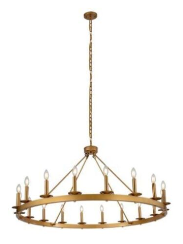 18-Light Gold Candle Style Wagon Wheel Chandelier - Missing Chain - Lot 328