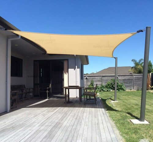 SUNNY GUARD 16' x 20' Sand Rectangle Sun Shade Sail UV Block for Outdoor Patio Garden - Lot 504