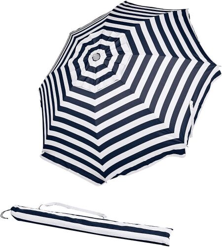 Amazon Basics Navy Blue Striped Beach Umbrella  - Lot 548