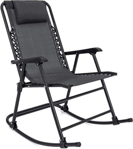 Foldable Zero Gravity Rocking Mesh Patio Lounge Chair w/Headrest Pillow - Lot 695