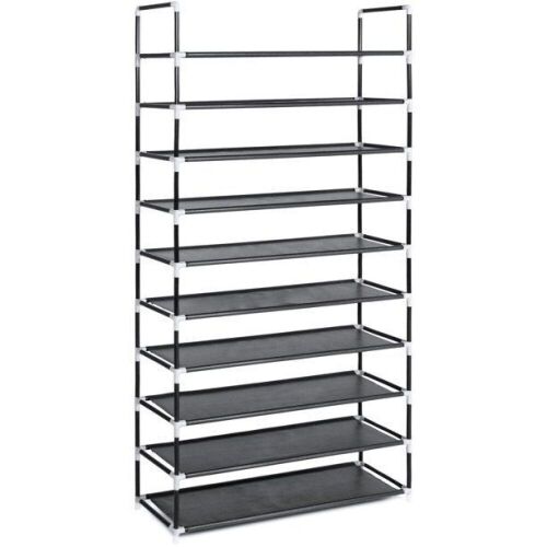 62.5in 10-Tier Metal 50-Pair Shoe Rack Storage Organization Tower w/ Adjustable Shelves - Lot 757
