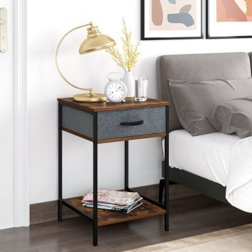 Homfa Side Table with Drawer and Bottom Storage Shelf with Iron Frame - Lot 918