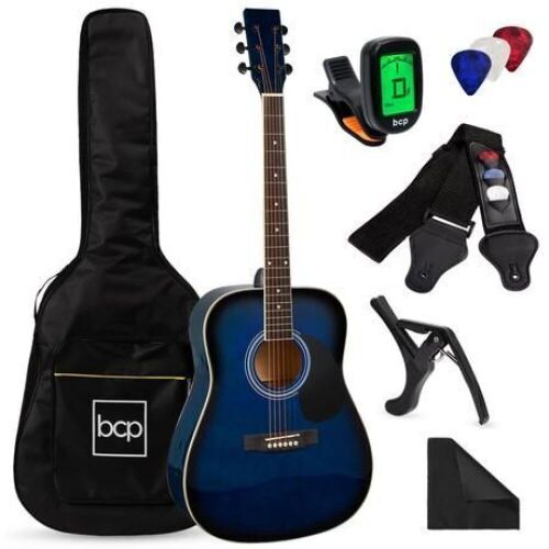 41in Acoustic Guitar Starter Kit w/ Digital Tuner, Padded Case, Picks, Strap - Lot 919