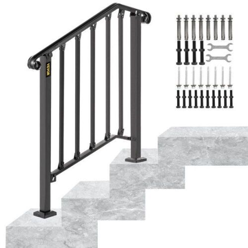 VEVOR Matte Black Wrought Iron Handrail, Fits 2 or 3 Steps - Lot 935
