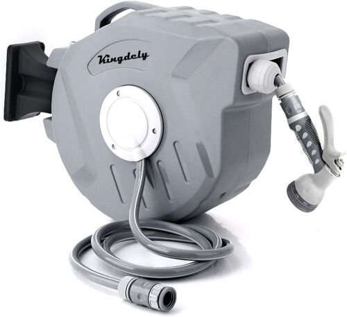 Vantiorango Wall Mounted Retractable Garden Hose Reel, Automatic Rewind, Slow Return System, 180°Swivel Bracket, 65 + 7' - Lot 1055