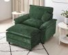WONDER COMFORT Oversized Green Chenille Soft Single Sofa Arm Chair with Ottoman and 1-Small Pillow - Thumbnail 1