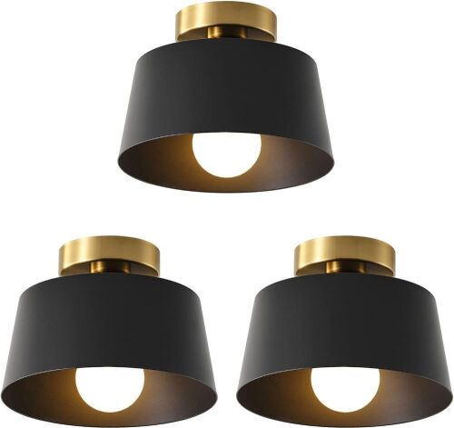 Ceiling Light with Gold Plate and Matte Black Shade, 3 Pack - Lot 438