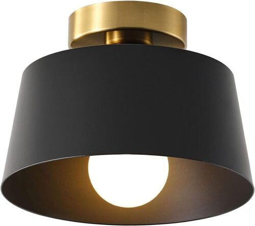 Ceiling Light with Gold Plate and Matte Black Shade - Lot 439