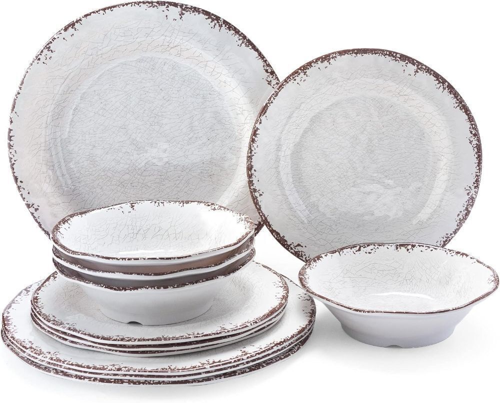 LEHAHA Vintage White Melamine Dinnerware Set, 12 Piece - Image 1 - Lot 445