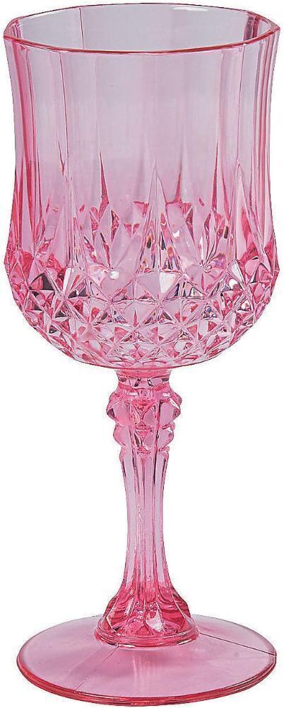 Pink Plastic Wine Glasses, 12pc - Image 1 - Lot 757