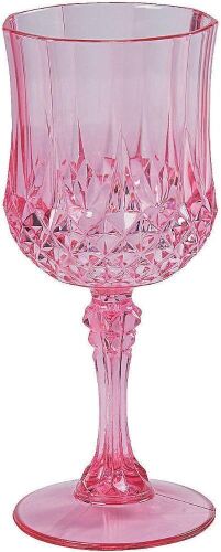 Pink Plastic Wine Glasses, 12pc - Lot 757